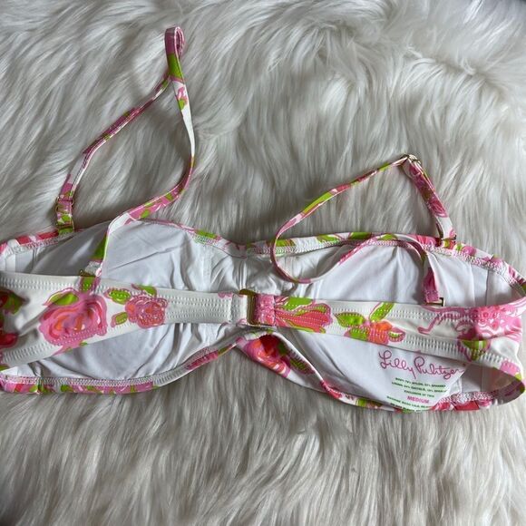 Lilly Pulitzer Pink Floral Bandeau Swim Top Sz M - Picture 2 of 6